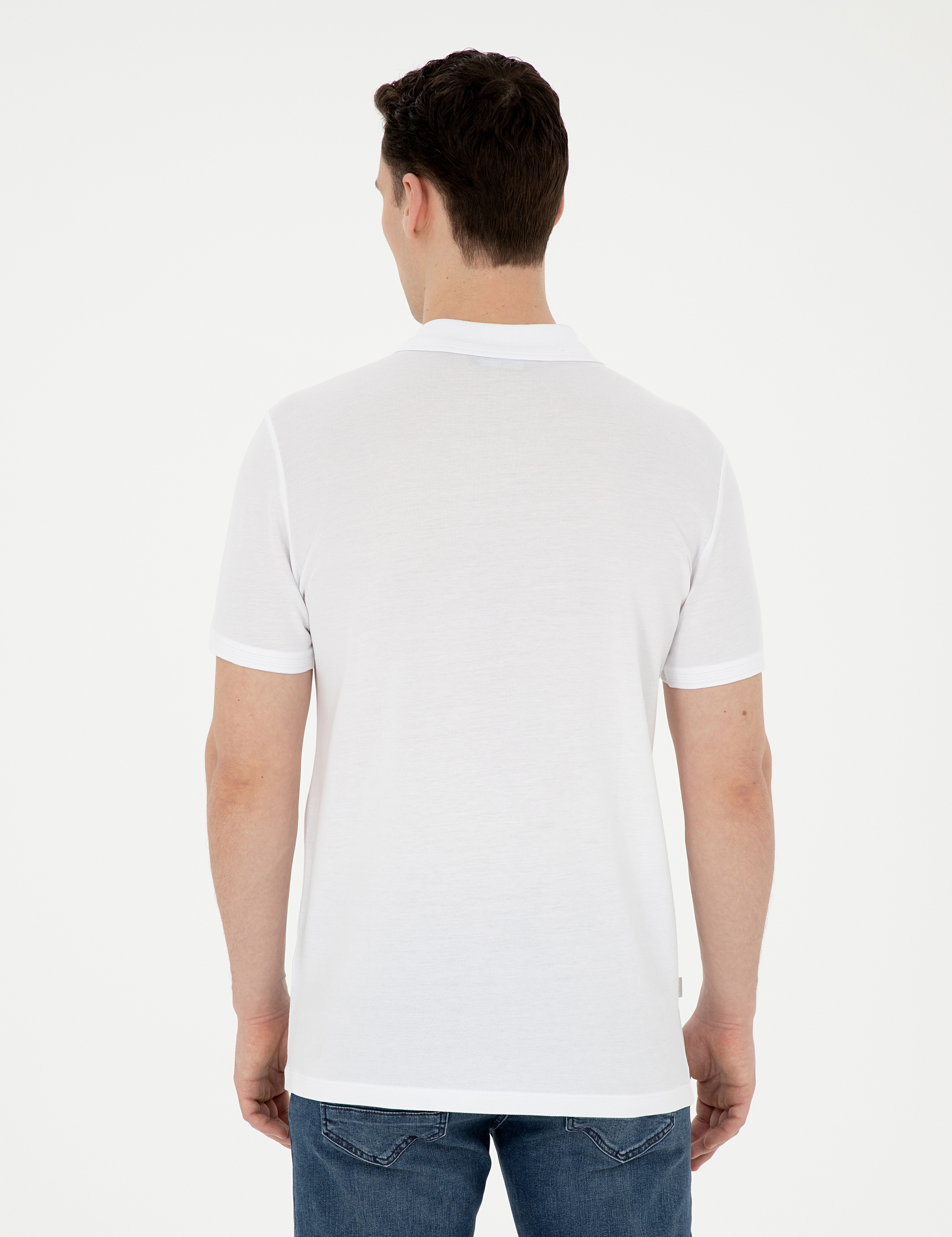 Beyaz Regular Fit %100 Pamuk Cepli Polo Yaka Basic Tişört - Image 5