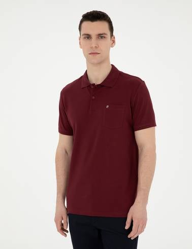 Bordo Regular Fit %100 Pamuk Cepli Düğmeli Polo Yaka Basic Tişört