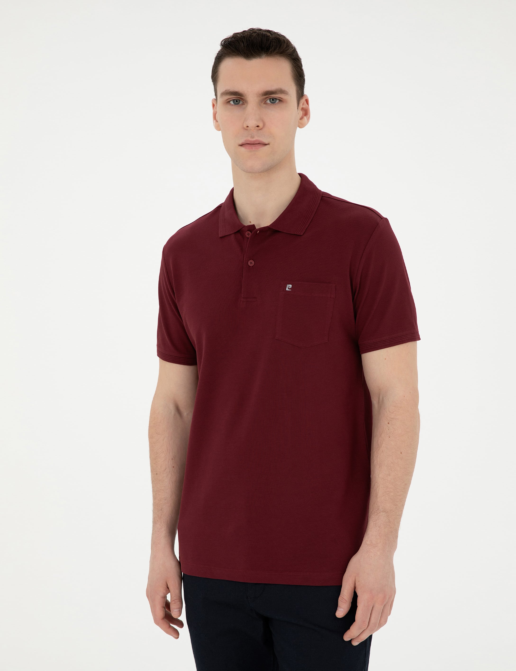 Bordo Regular Fit %100 Pamuk Cepli Polo Yaka Basic Tişört - Image 3