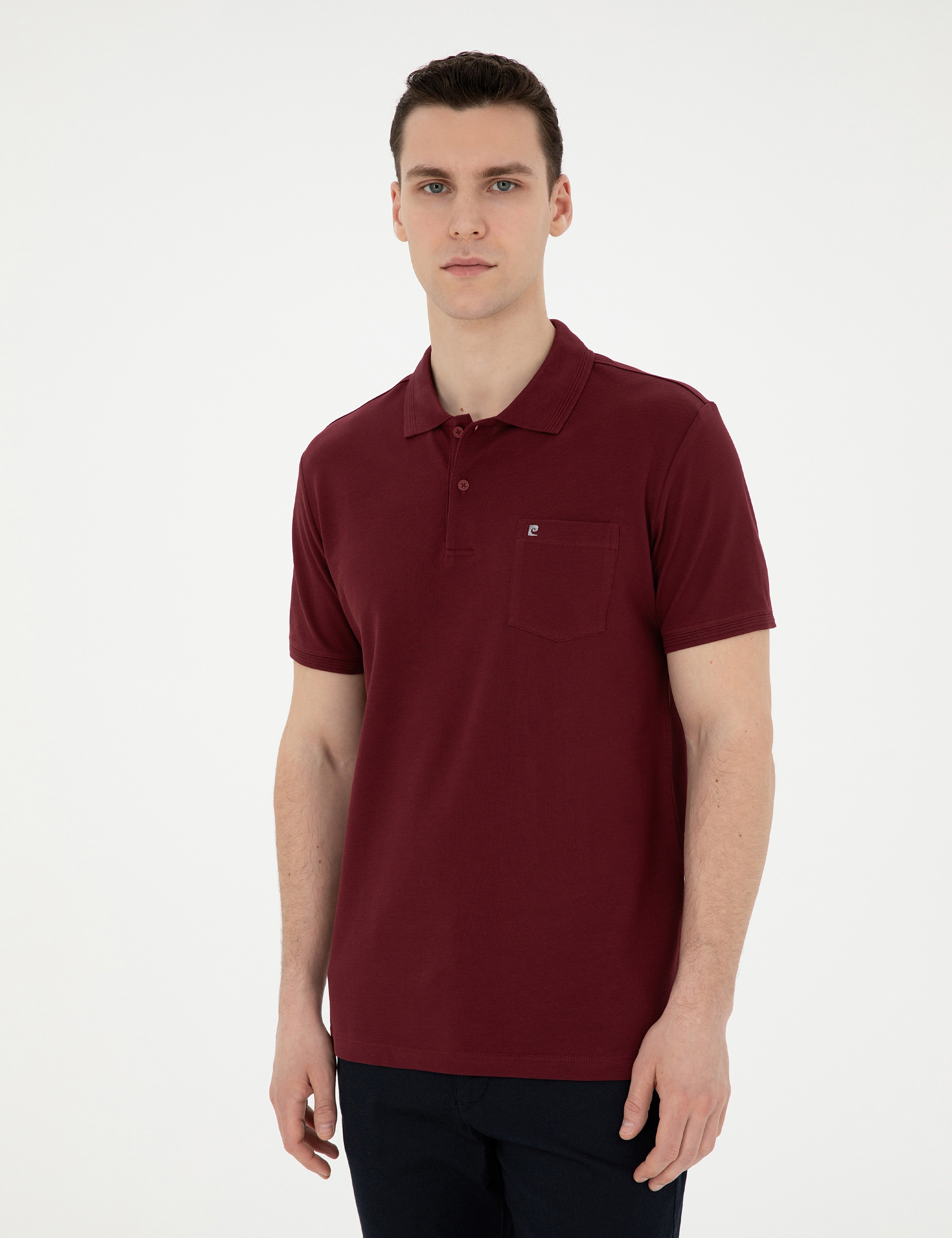 Bordo Regular Fit %100 Pamuk Cepli Polo Yaka Basic Tişört