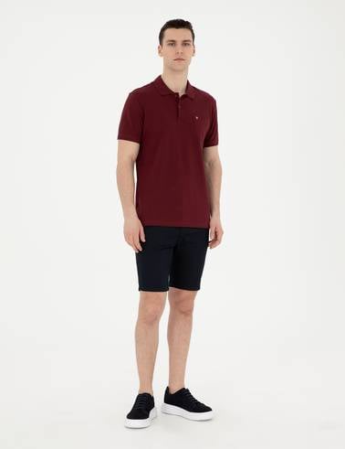 Bordo Regular Fit %100 Pamuk Cepli Düğmeli Polo Yaka Basic Tişört