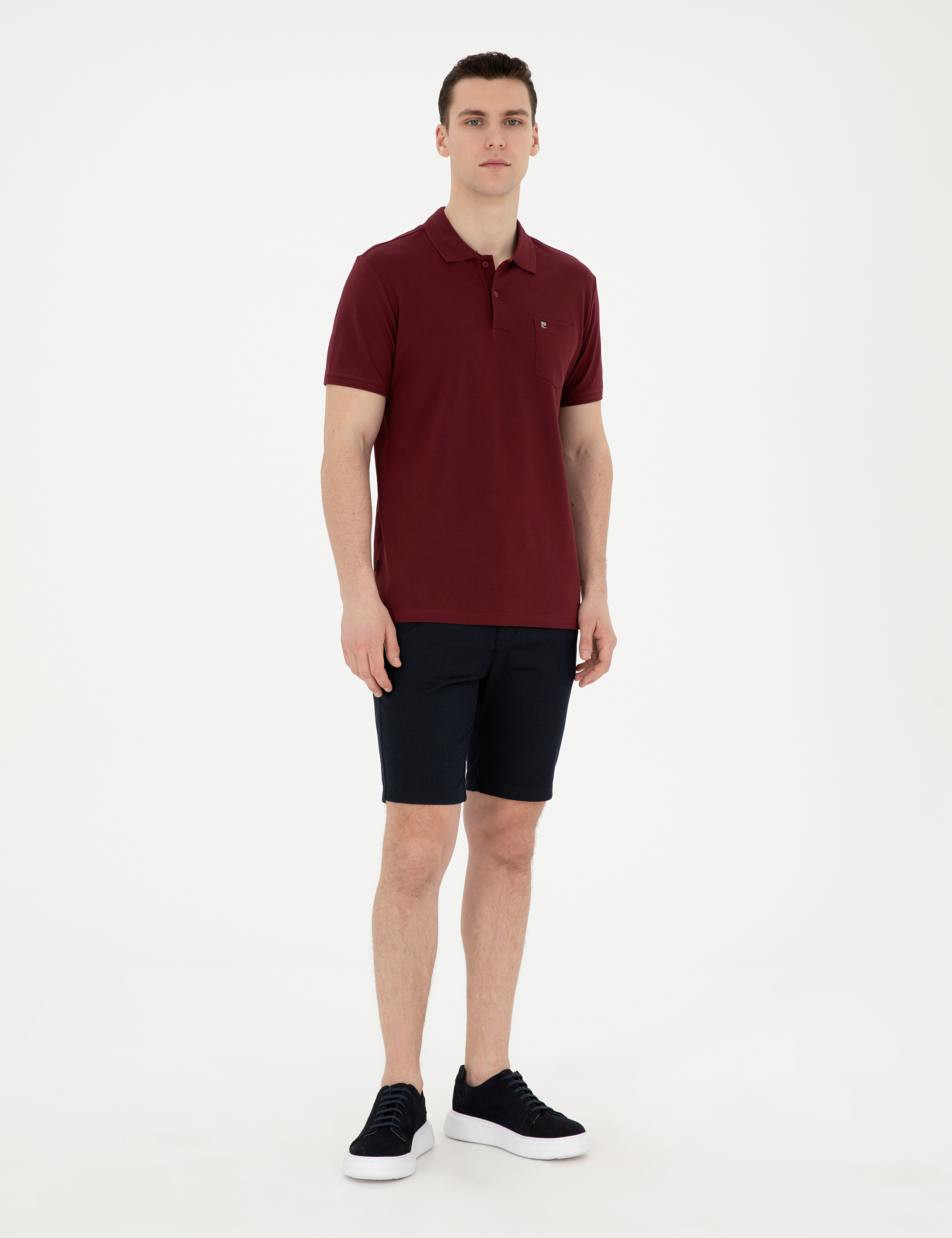 Bordo Regular Fit %100 Pamuk Cepli Polo Yaka Basic Tişört - Image 4