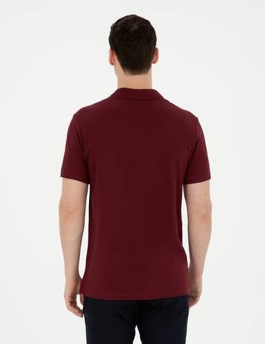 Bordo Regular Fit %100 Pamuk Cepli Düğmeli Polo Yaka Basic Tişört