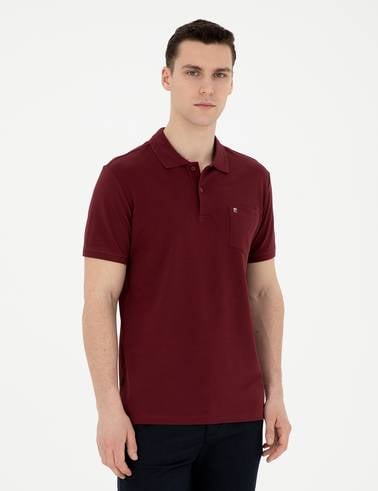 Bordo Regular Fit %100 Pamuk Cepli Düğmeli Polo Yaka Basic Tişört