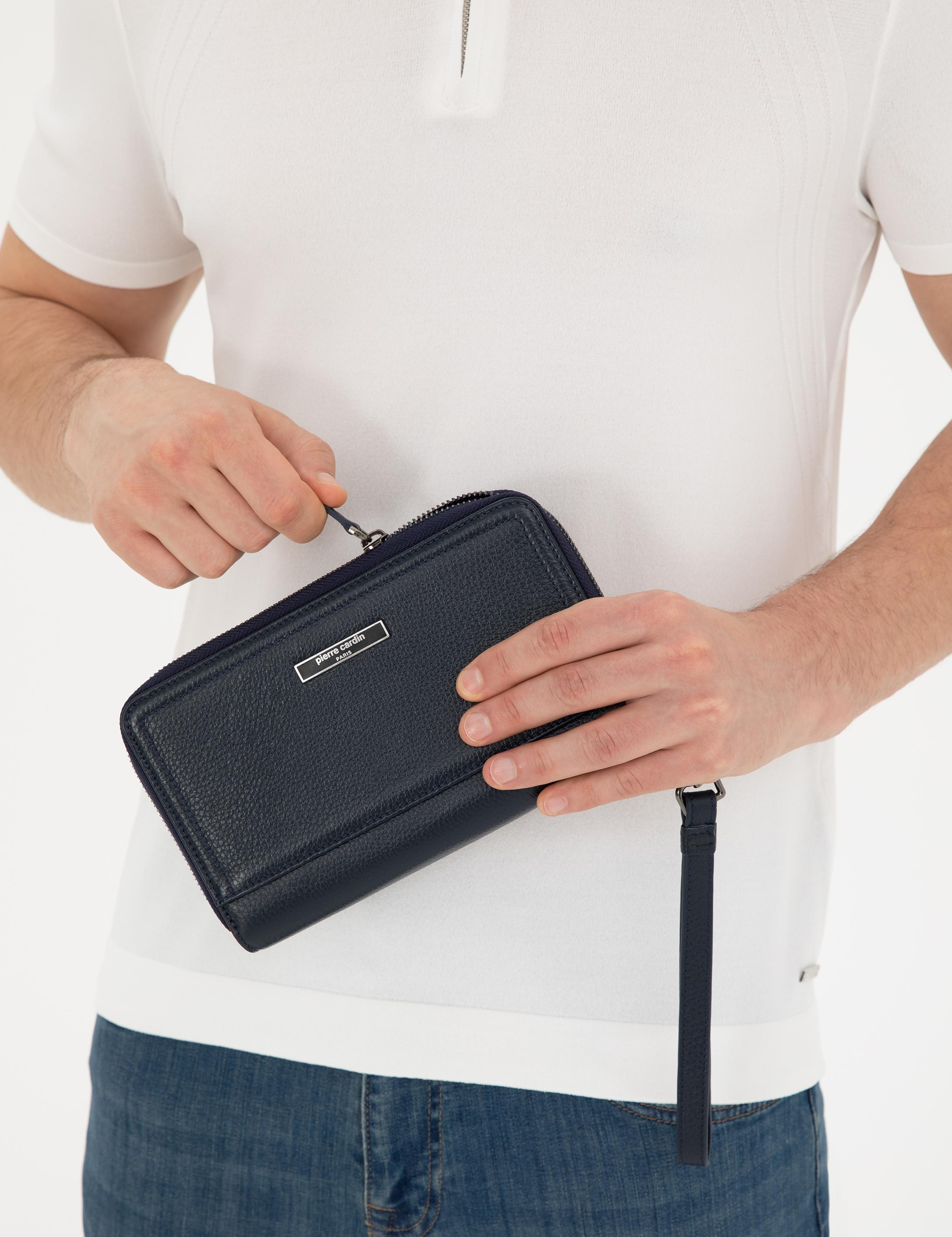 Erkek Lacivert Deri El Çantası