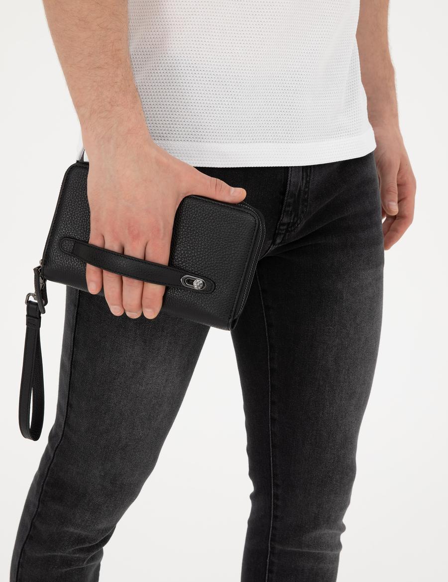 Erkek Siyah Deri El Çantası