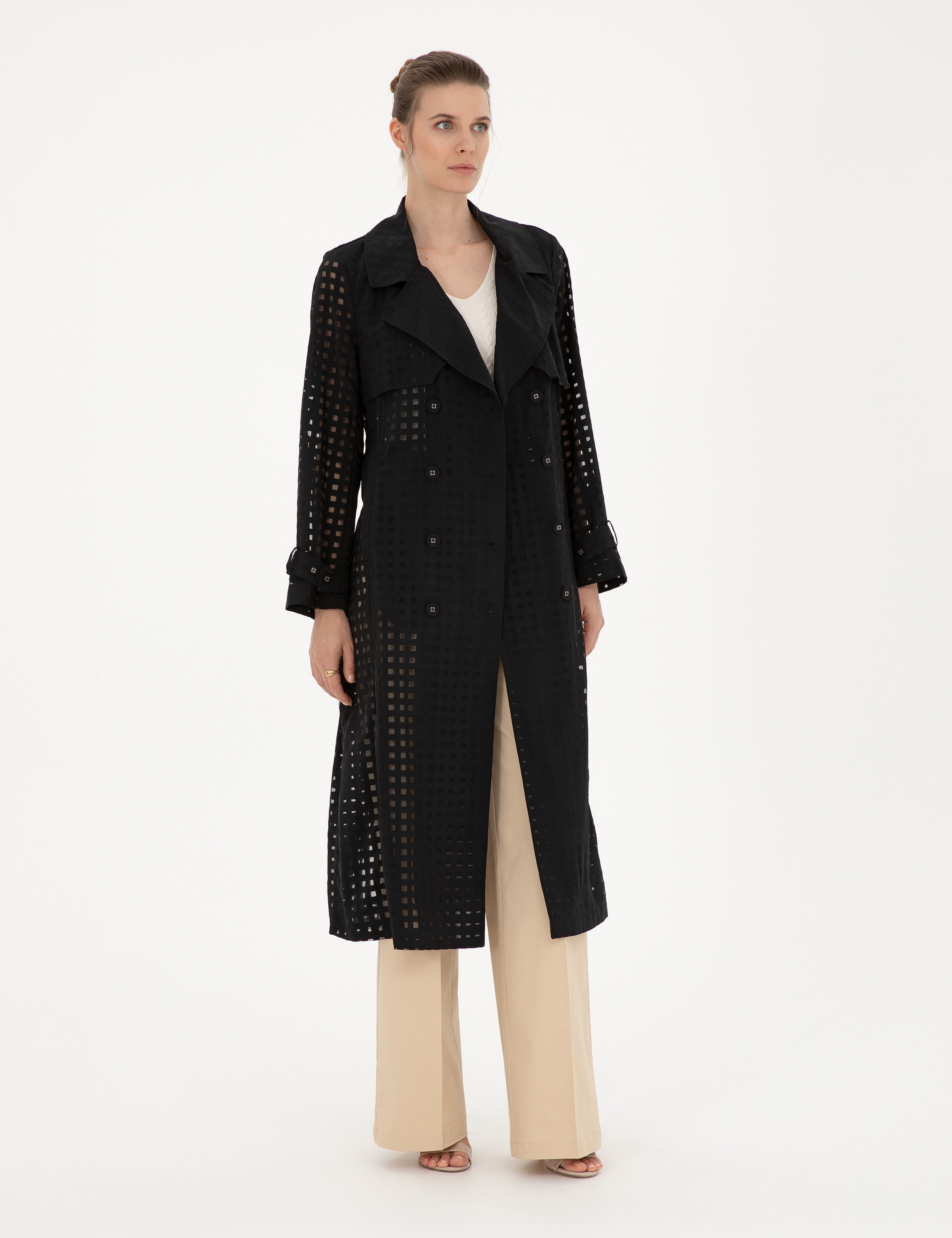 Siyah Regular Fit Trençkot - Image 1