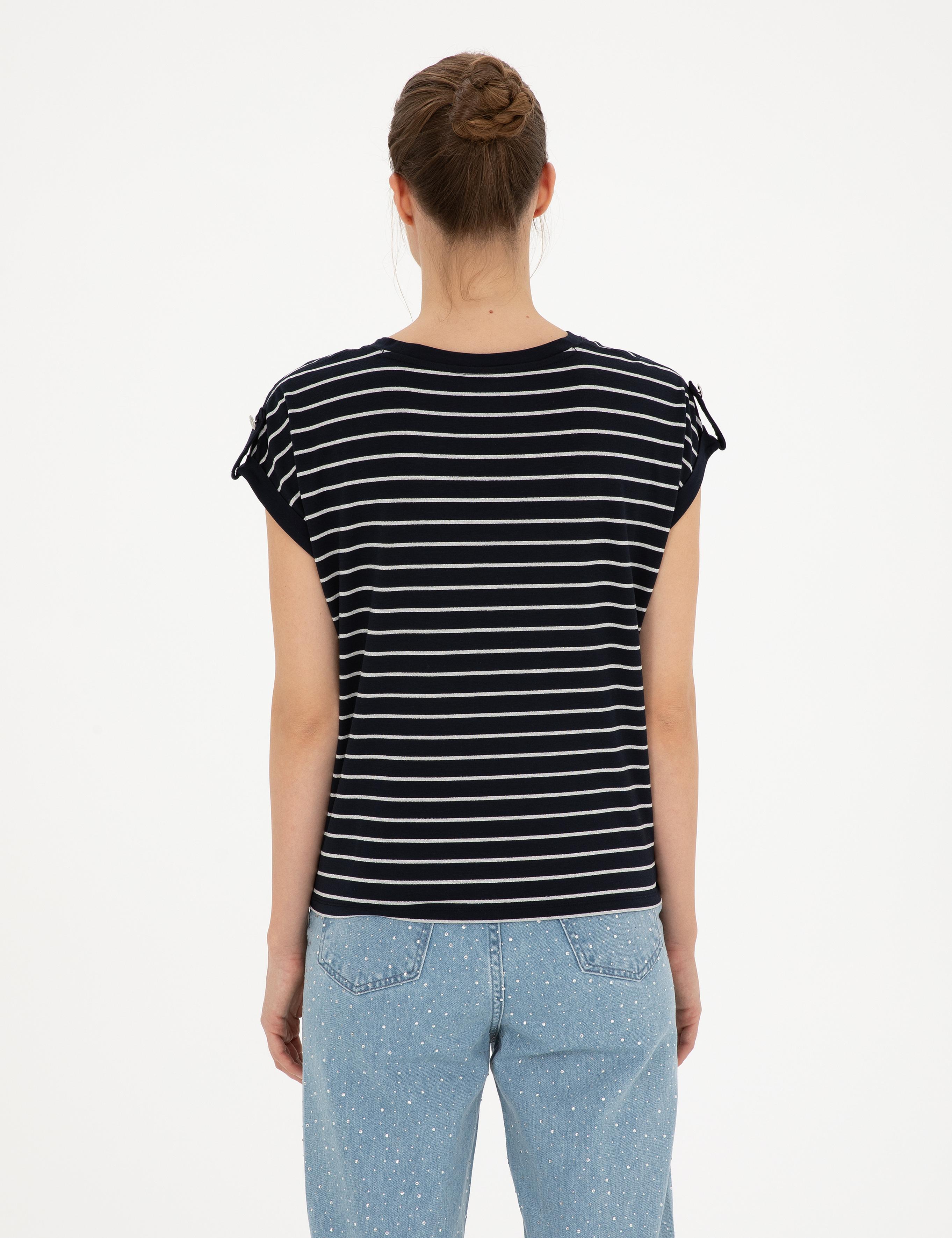 Lacivert Comfort Fit Çizgili Tişört