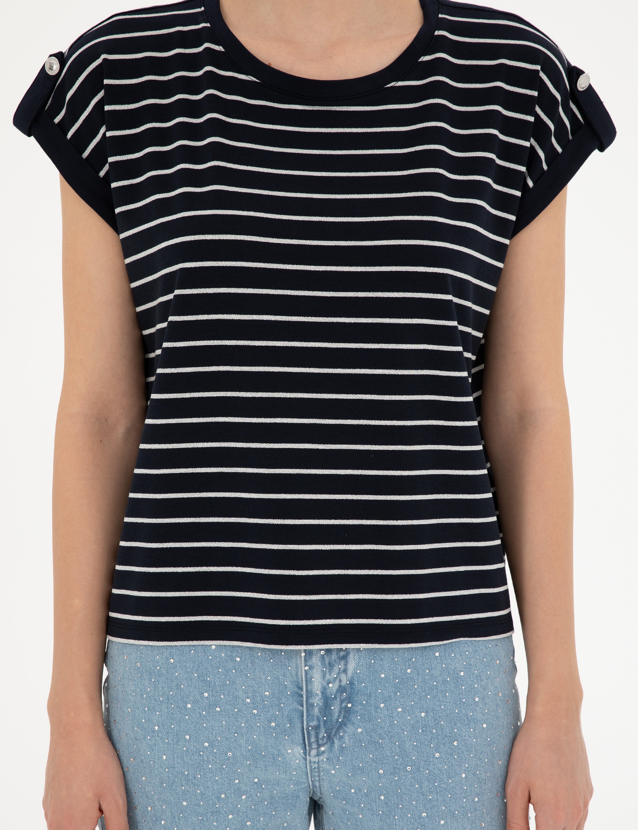 Lacivert Comfort Fit Çizgili Tişört - Image 6