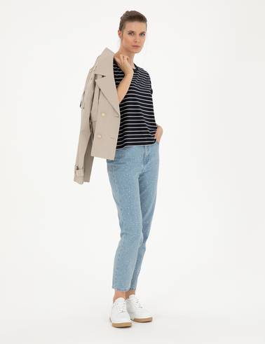 Lacivert Comfort Fit Çizgili Tişört