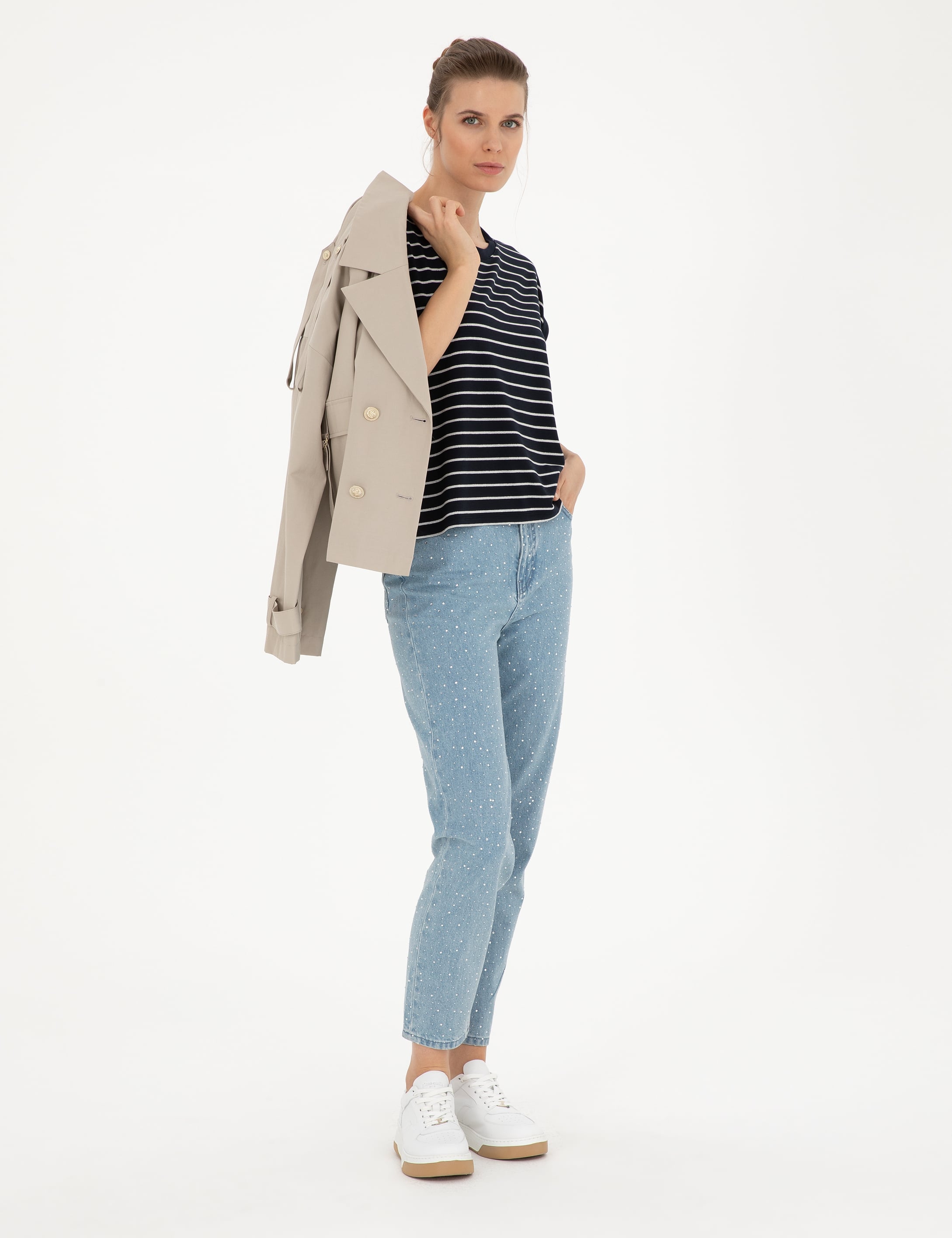 Lacivert Comfort Fit Çizgili Tişört - Image 4