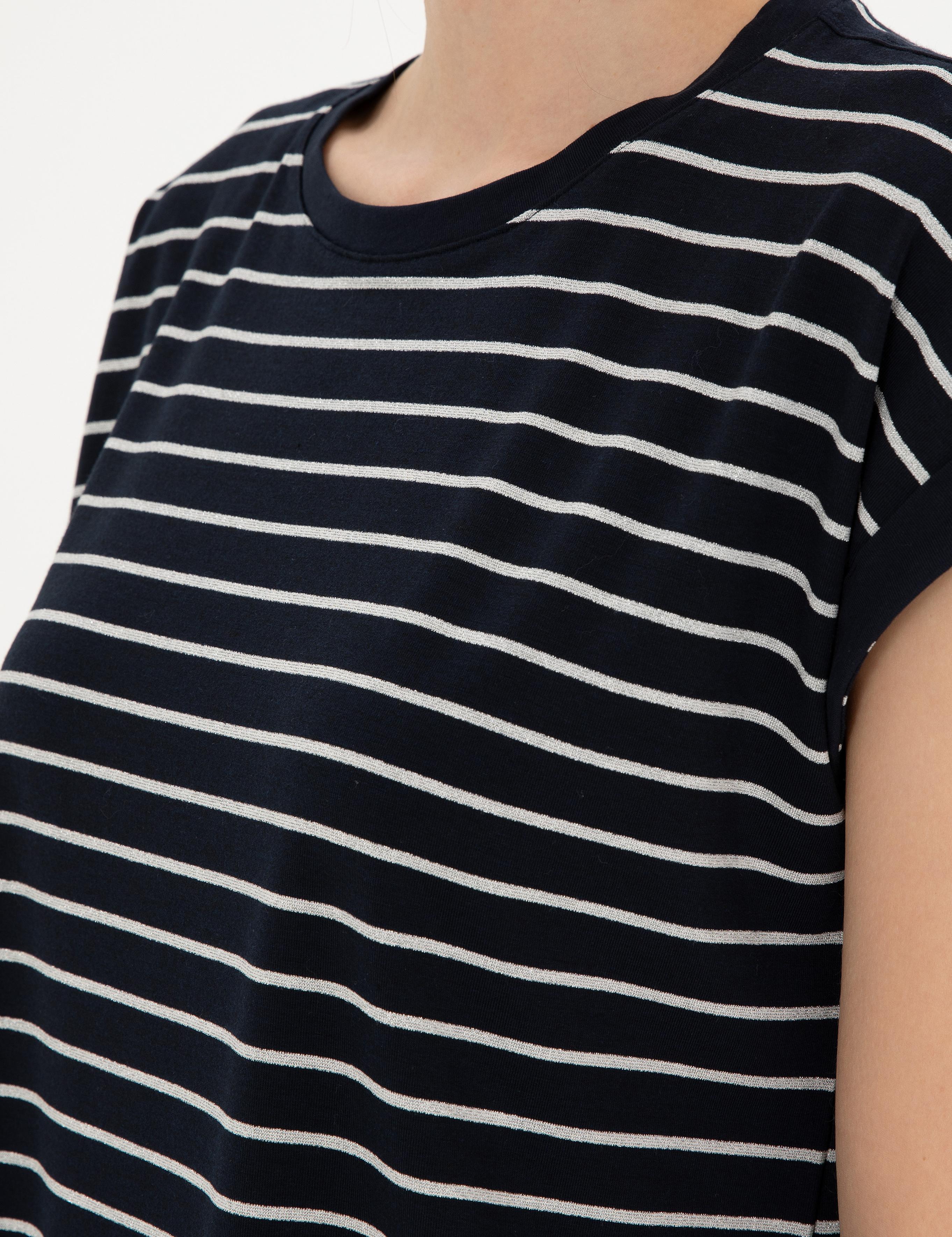 Lacivert Comfort Fit Çizgili Tişört