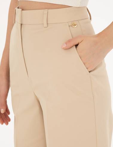 Bej Yüksek Bel Straight Fit Pantolon
