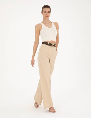 Bej Yüksek Bel Straight Fit Pantolon