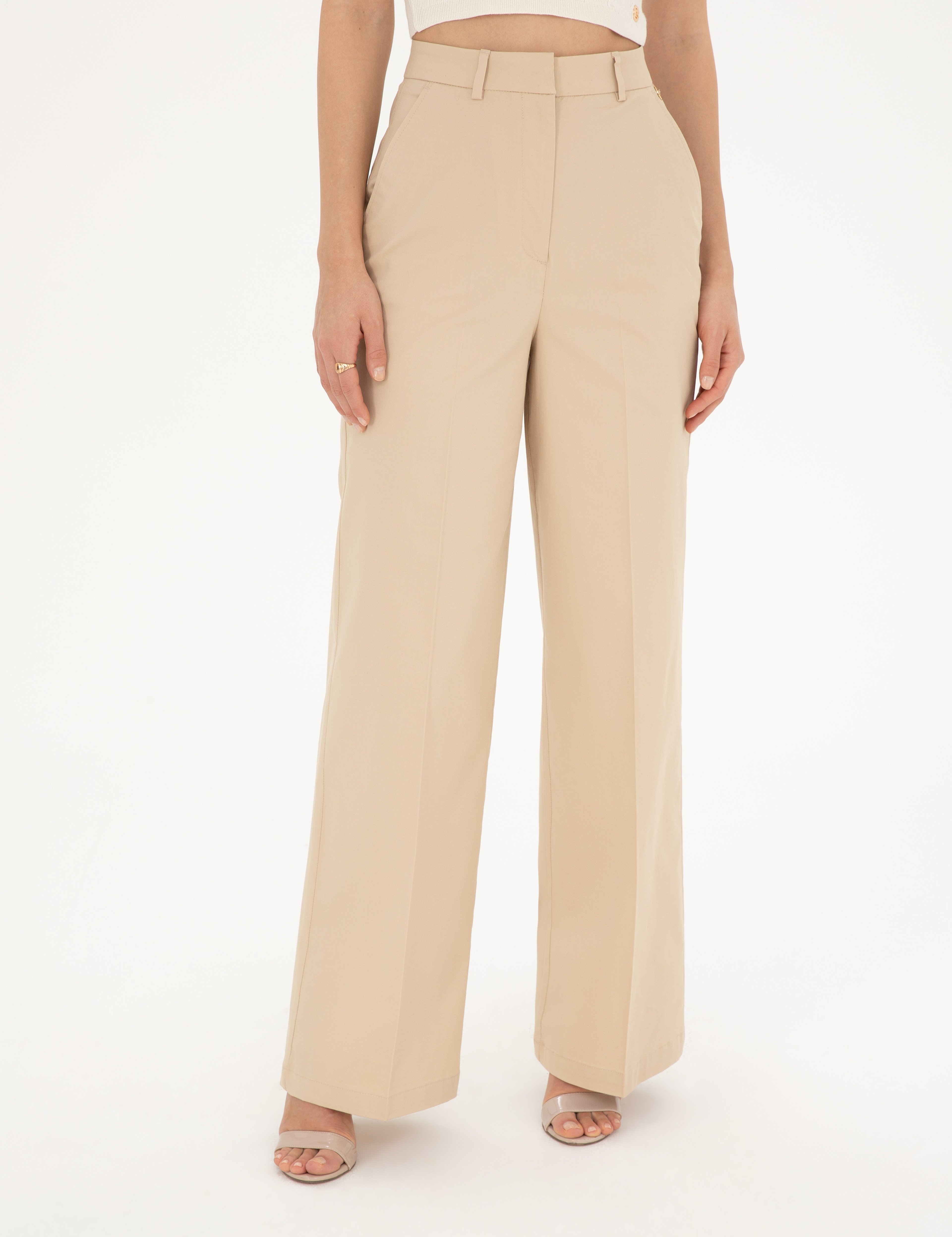 Bej Yüksek Bel Straight Fit Pantolon - Image 2