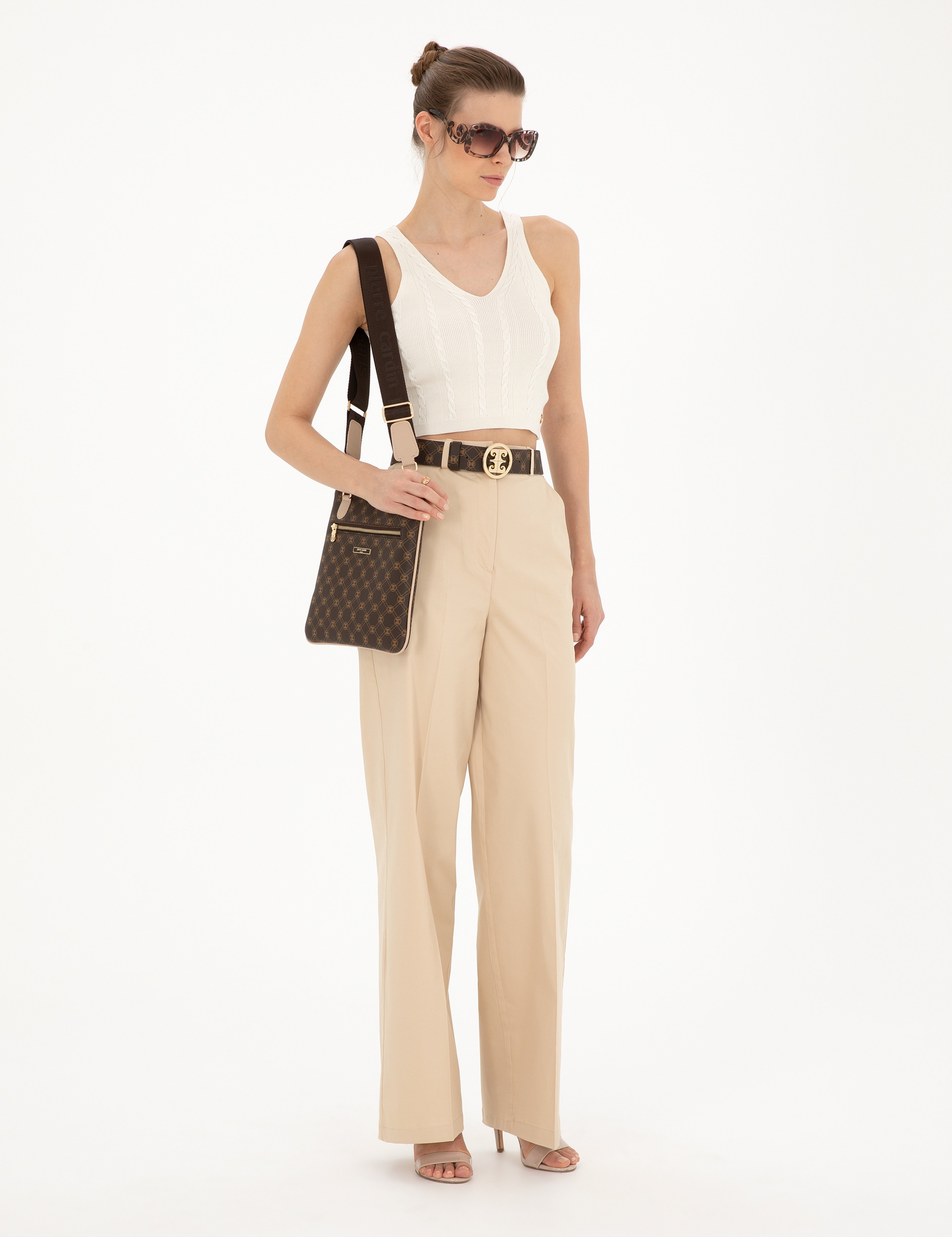 Bej Yüksek Bel Straight Fit Pantolon - Image 3