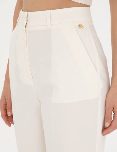 Beyaz Yüksek Bel Straight Fit Pantolon
