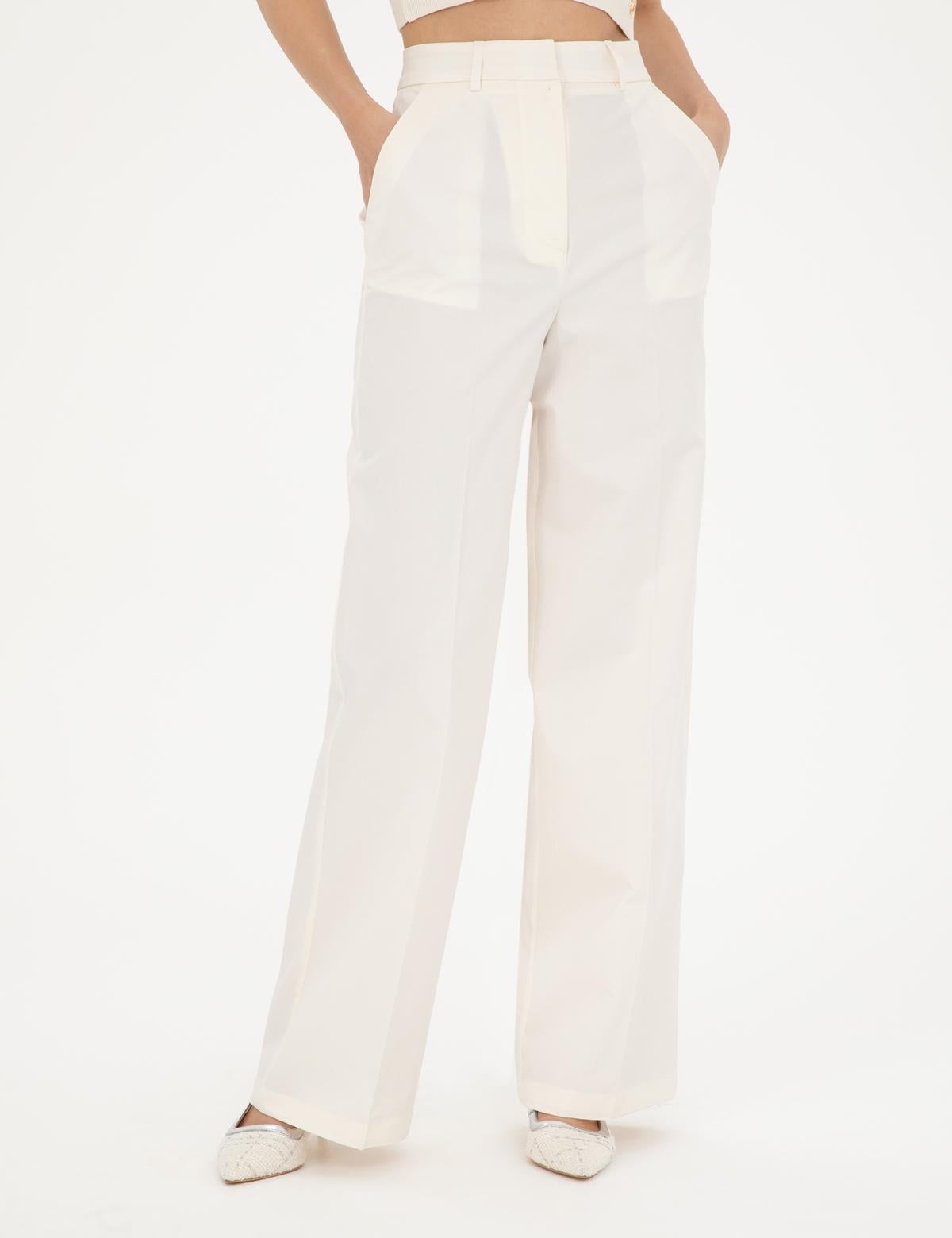 Beyaz Yüksek Bel Straight Fit Pantolon - 50289786013