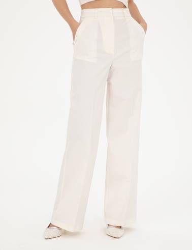 Beyaz Yüksek Bel Straight Fit Pantolon