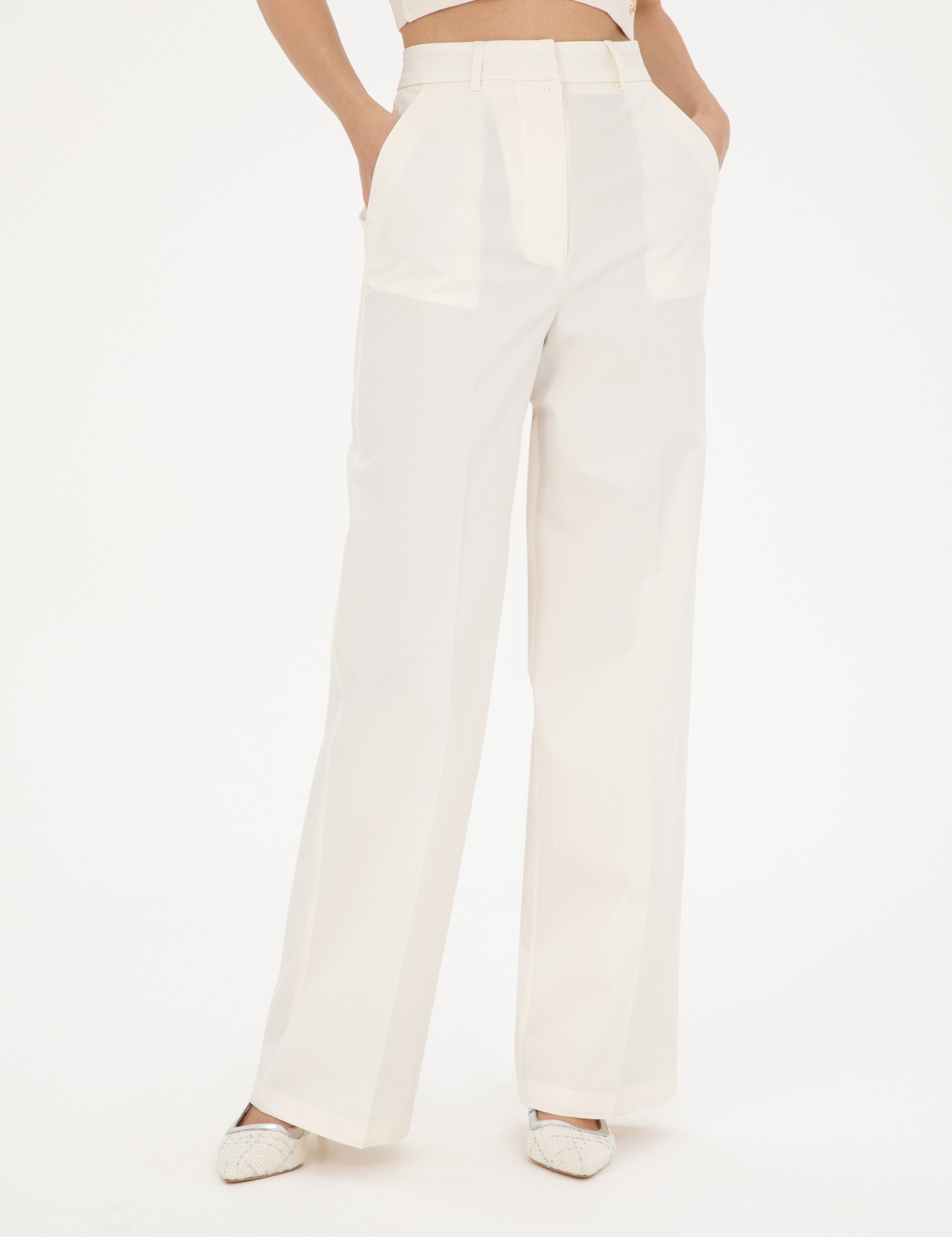 Beyaz Yüksek Bel Straight Fit Pantolon - Image 2
