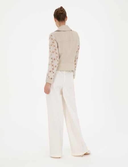 Beyaz Yüksek Bel Straight Fit Pantolon - 50289786013