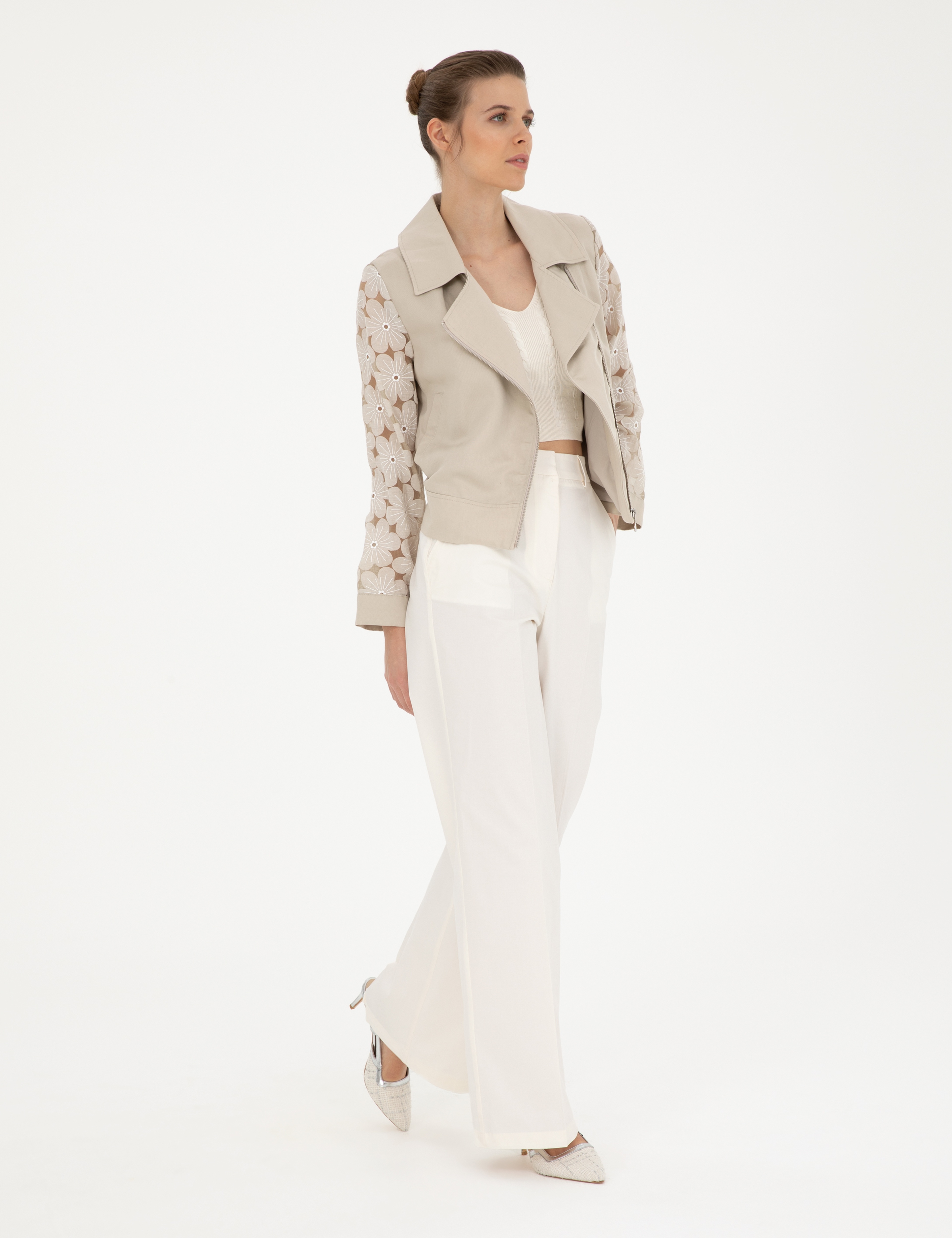 Beyaz Yüksek Bel Straight Fit Pantolon - Image 1