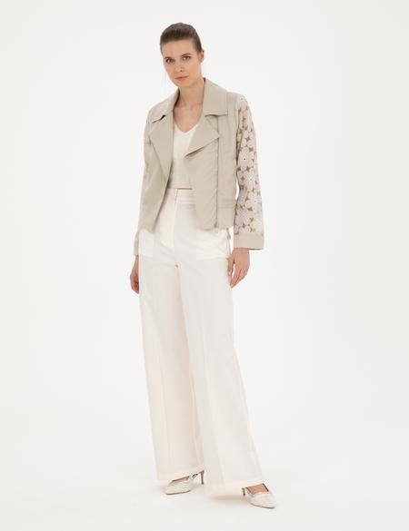 Beyaz Yüksek Bel Straight Fit Pantolon - 50289786013