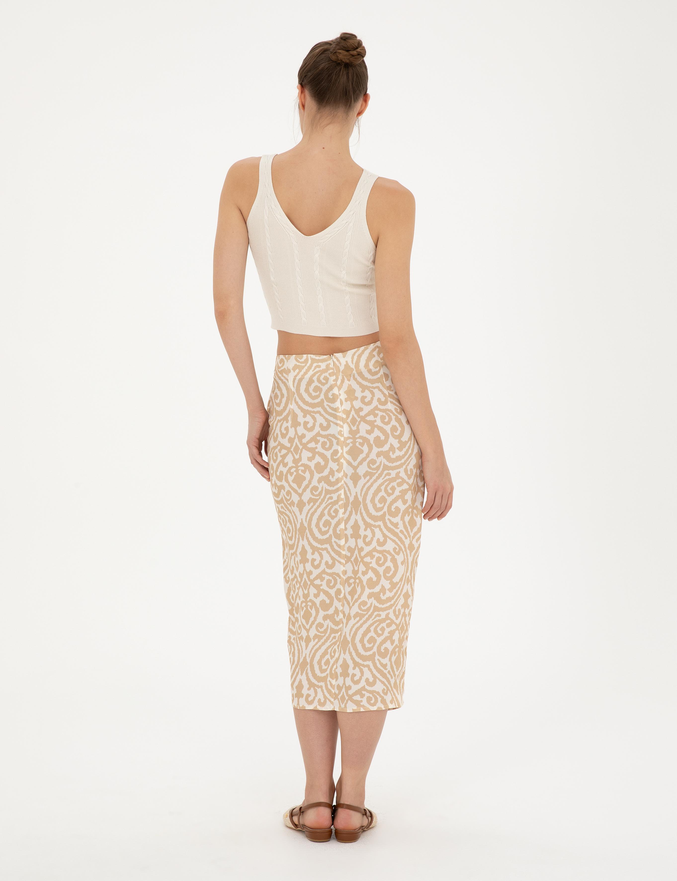 Bej A Kesim Dokuma Etek