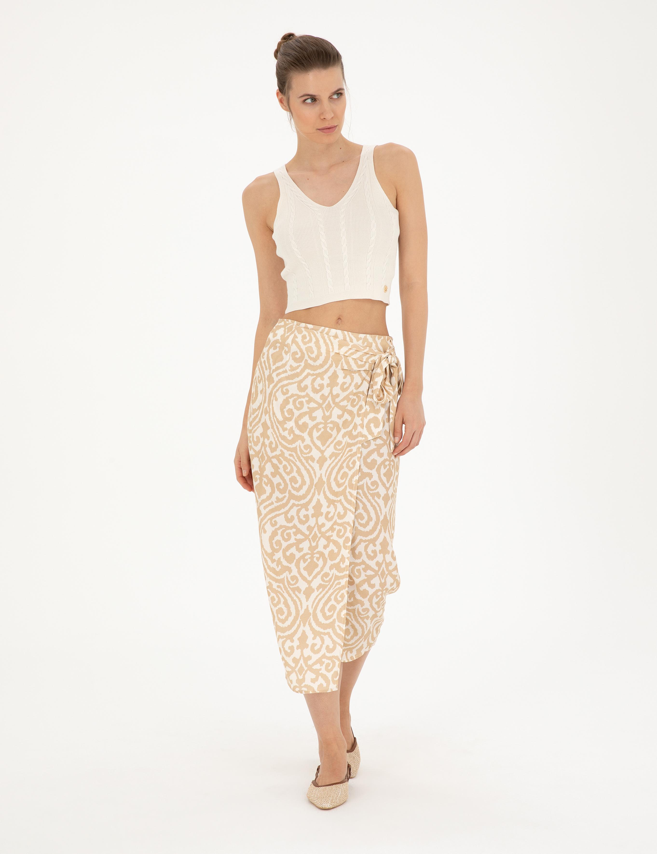 Bej A Kesim Dokuma Etek