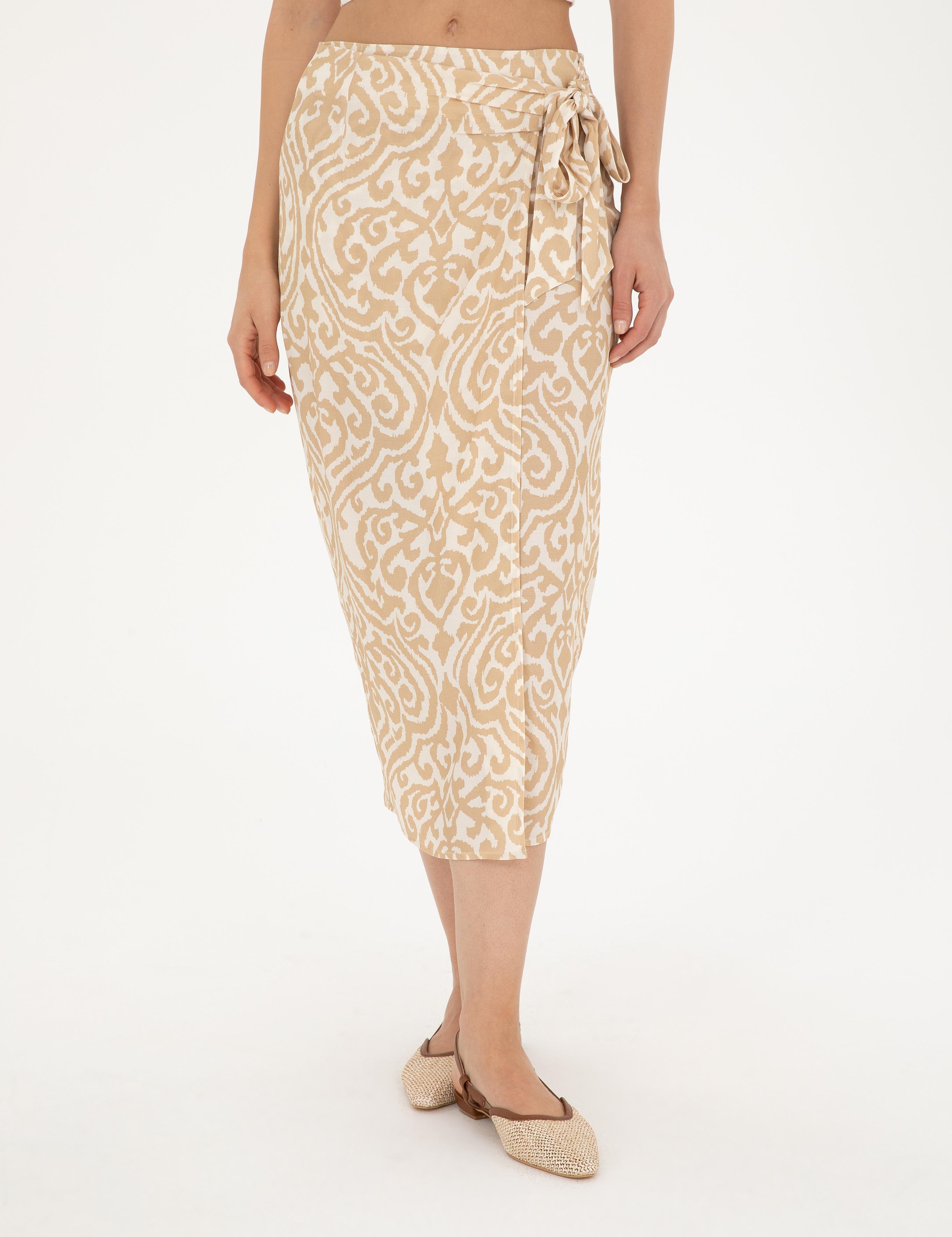 Bej A Kesim Dokuma Etek