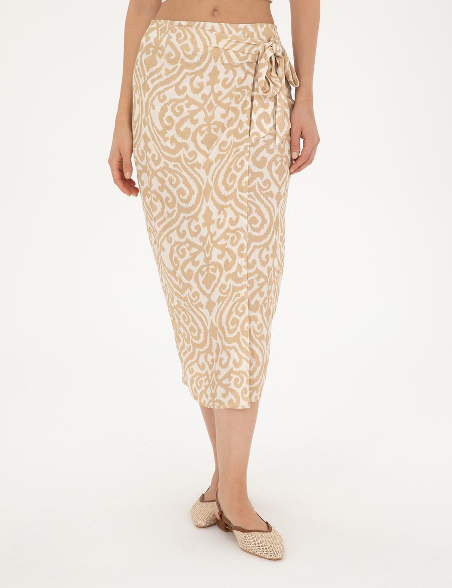 Bej A Kesim Dokuma Etek