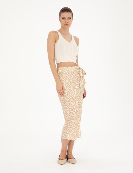 Bej A Kesim Dokuma Etek - 50284025023