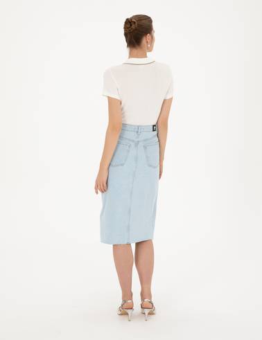Açık Mavi Slim Fit Jean Etek