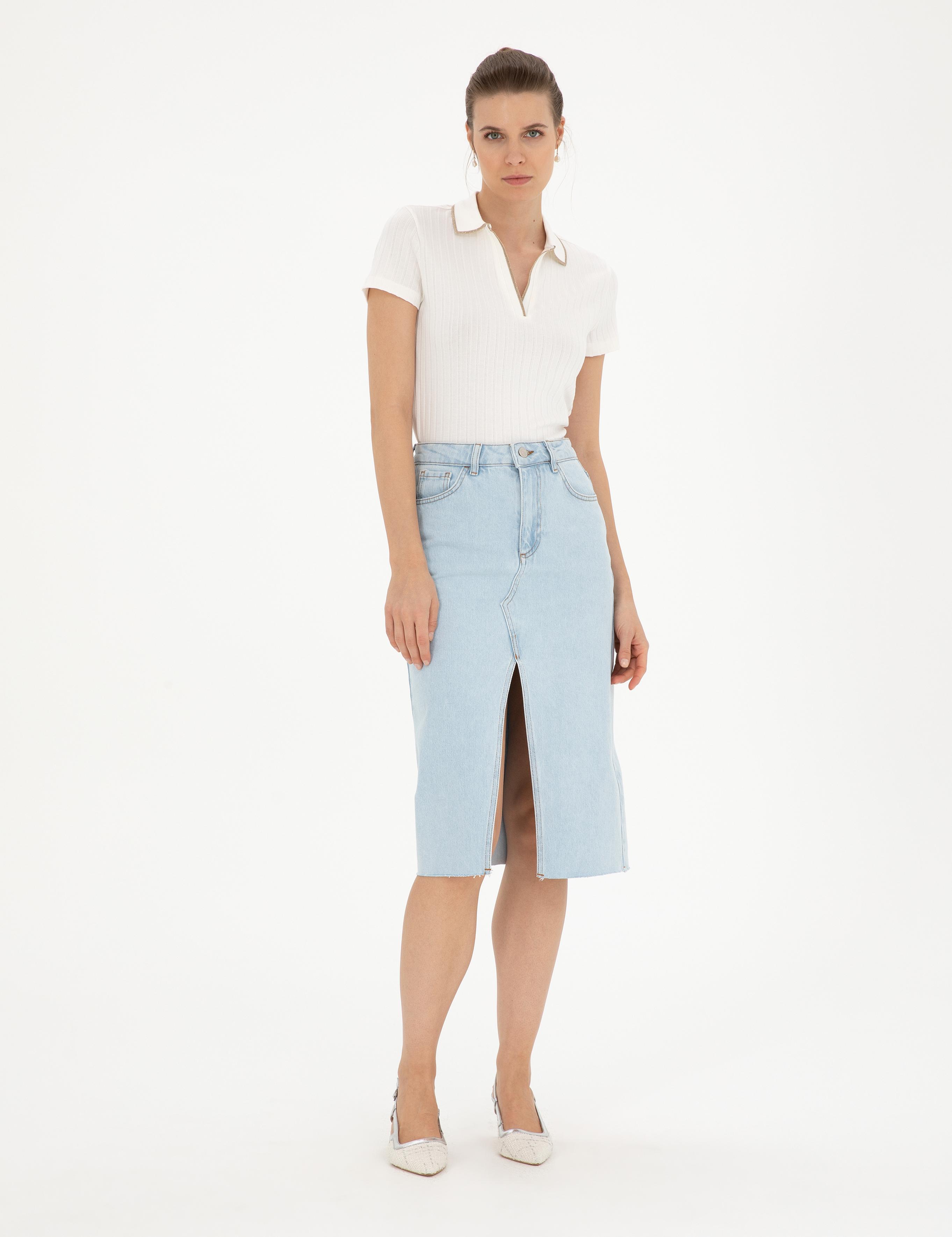 Açık Mavi Slim Fit Jean Etek