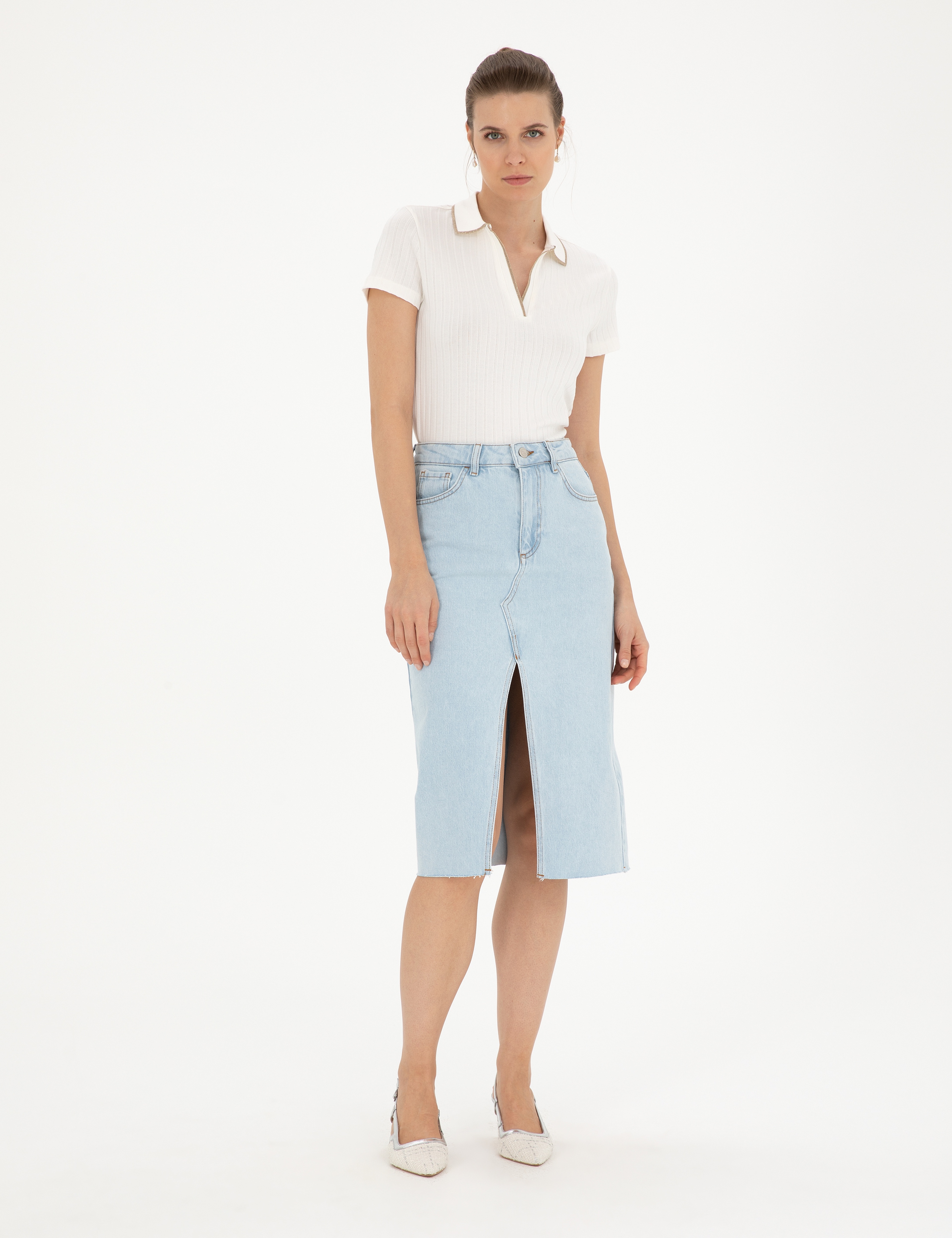 Açık Mavi Slim Fit Jean Etek