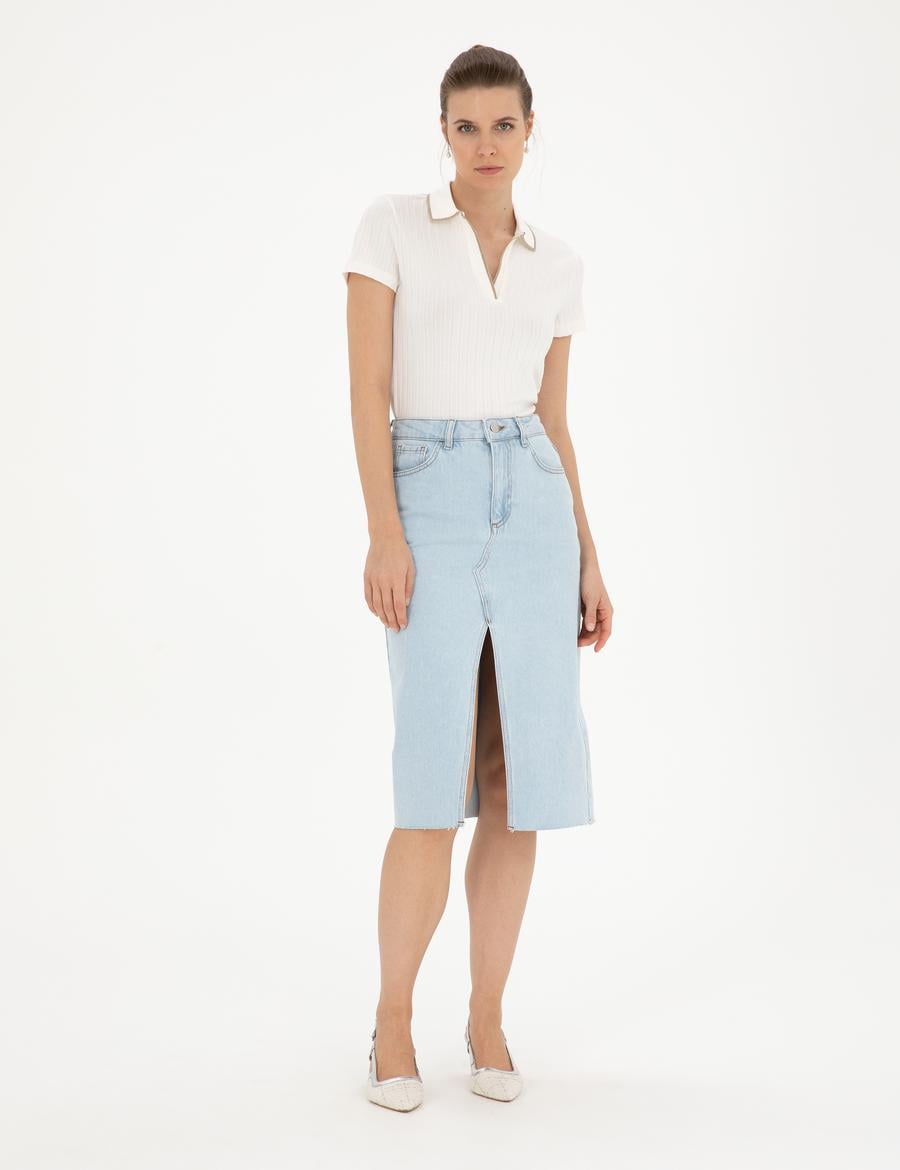 Açık Mavi Slim Fit Jean Etek