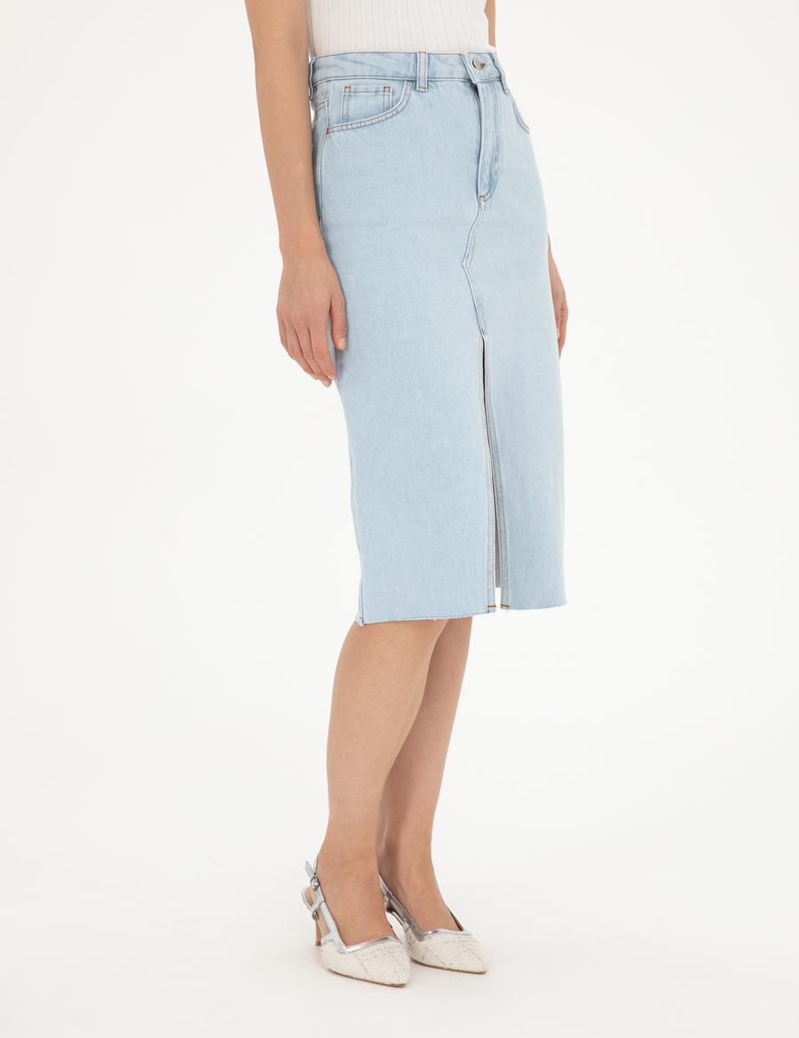 Açık Mavi Slim Fit Jean Etek