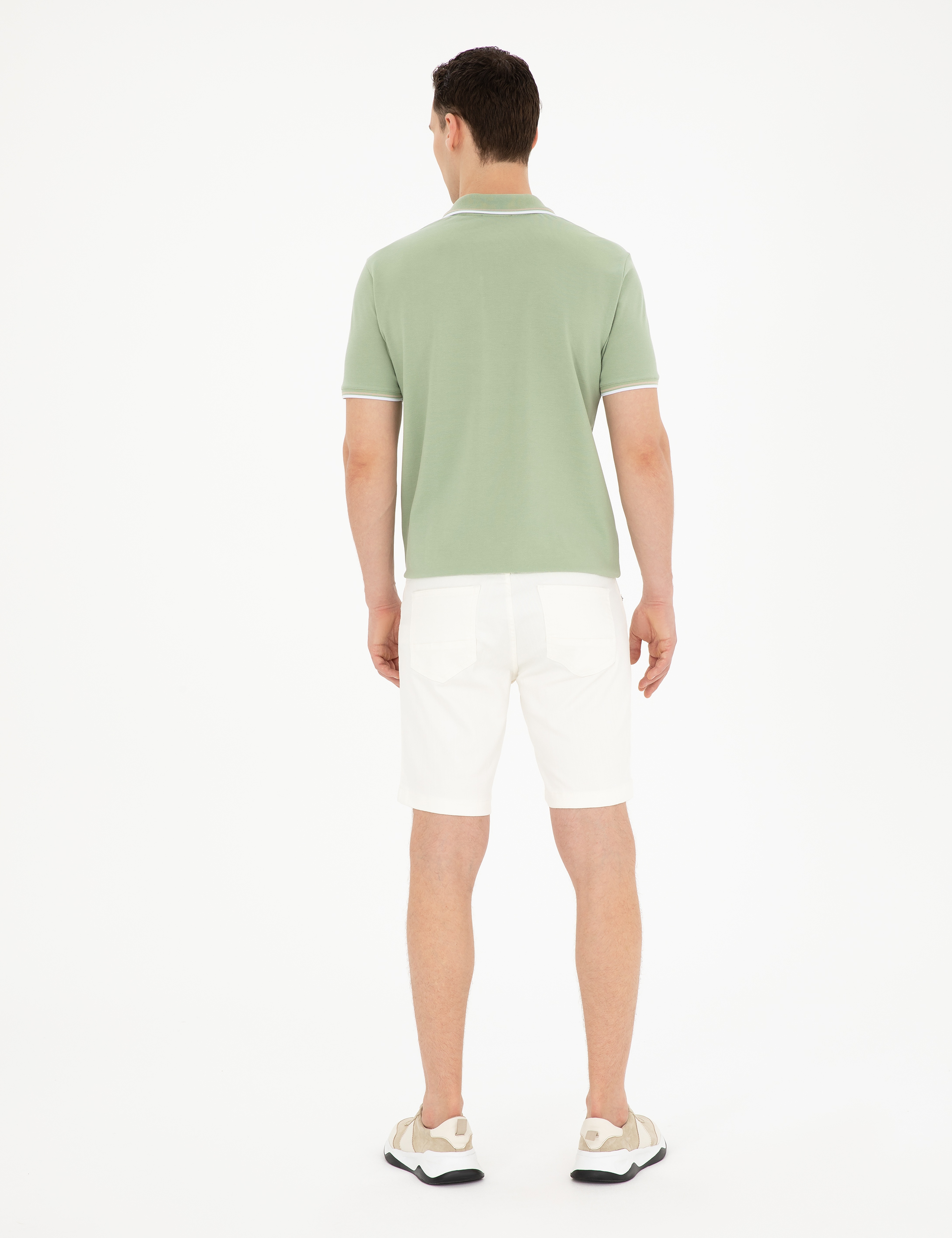 Ekru Slim Fit Jean Şort - Image 4