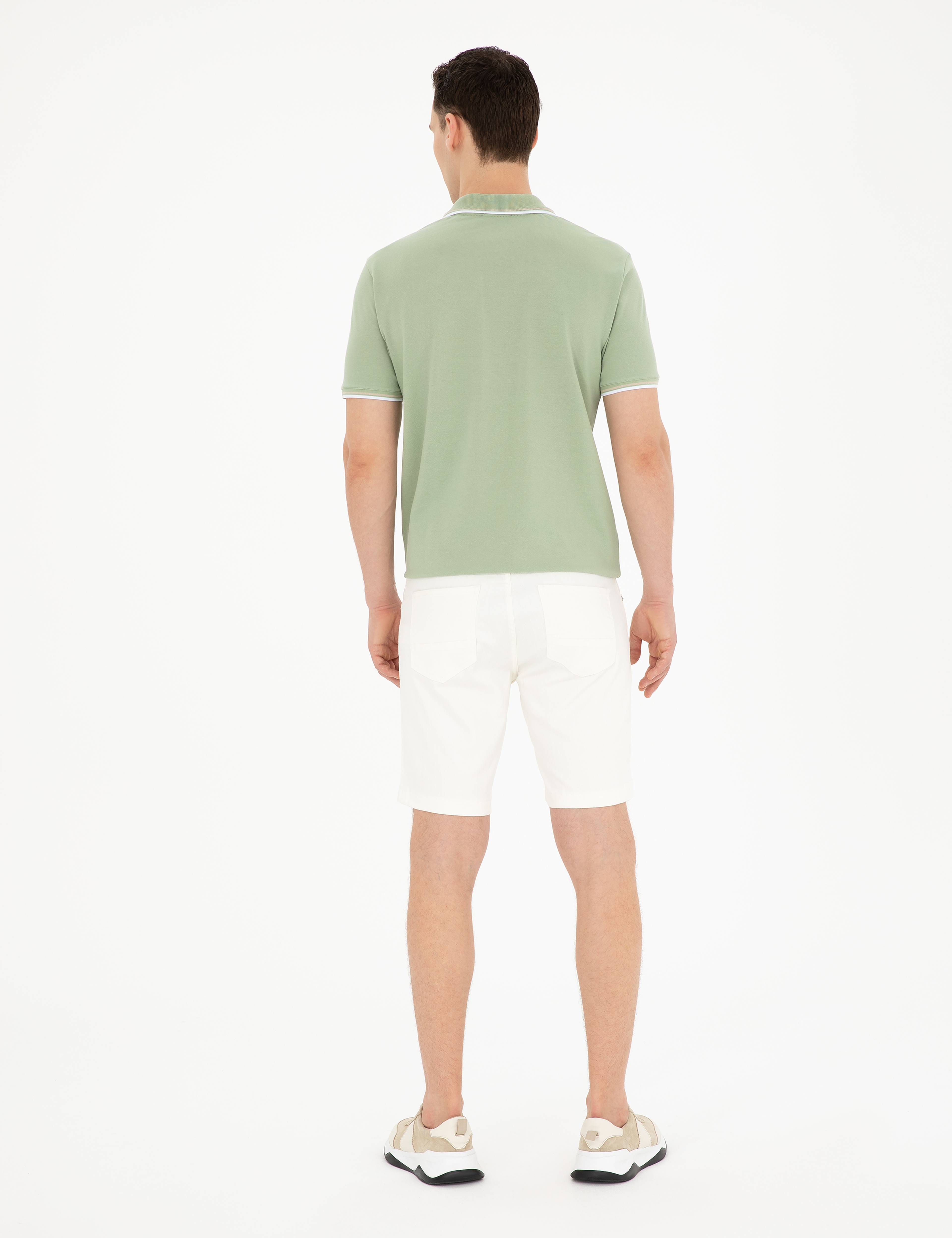 Ekru Slim Fit Jean Şort