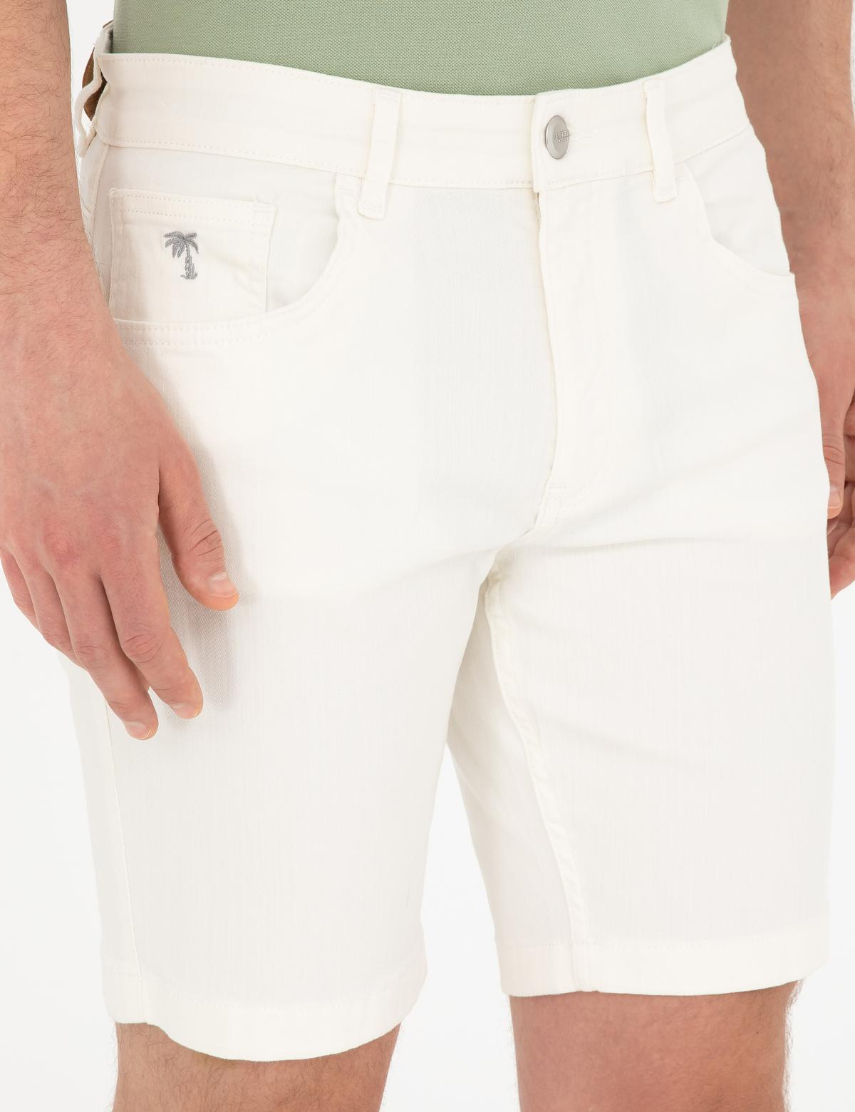 Ekru Slim Fit Jean Şort - 50288246010