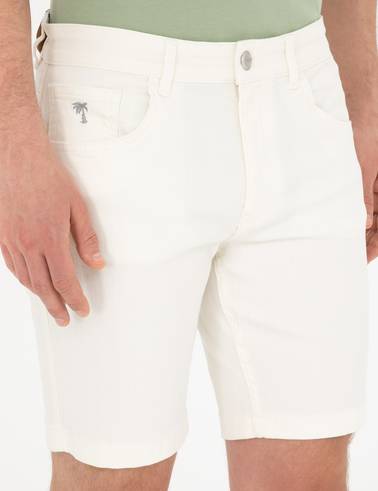 Ekru Slim Fit Jean Şort