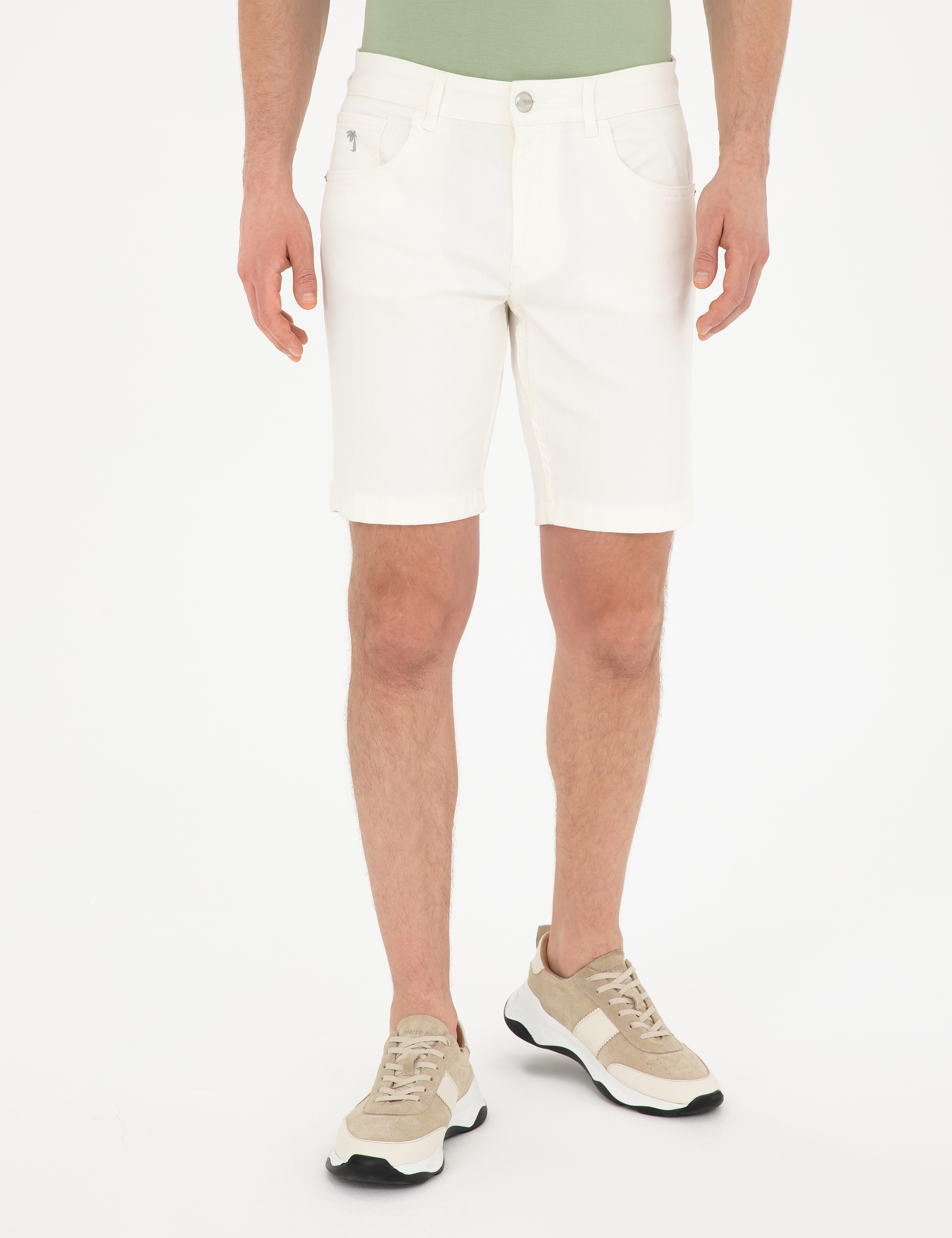 Ekru Slim Fit Jean Şort - Image 2