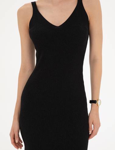 Siyah Ex. Slim Fit Triko Elbise