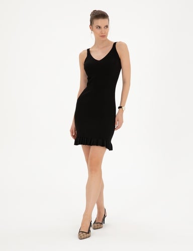 Siyah Extra Slim Fit Triko Elbise