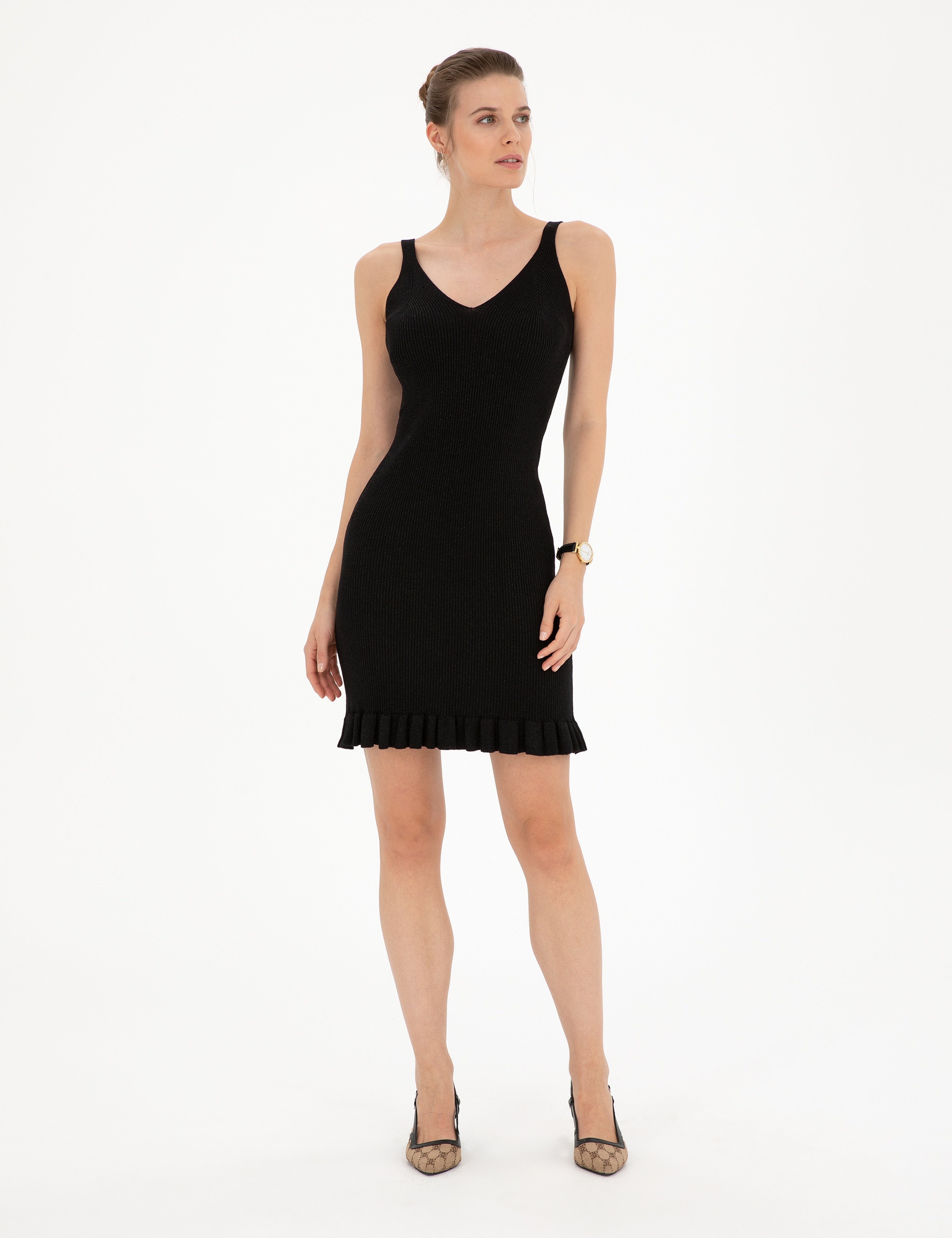 Siyah Extra Slim Fit Triko Elbise
