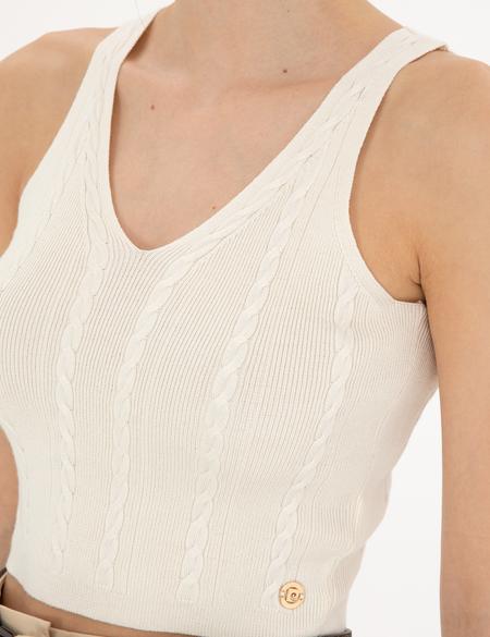 Beyaz Crop Top Triko Bluz - 50284237016