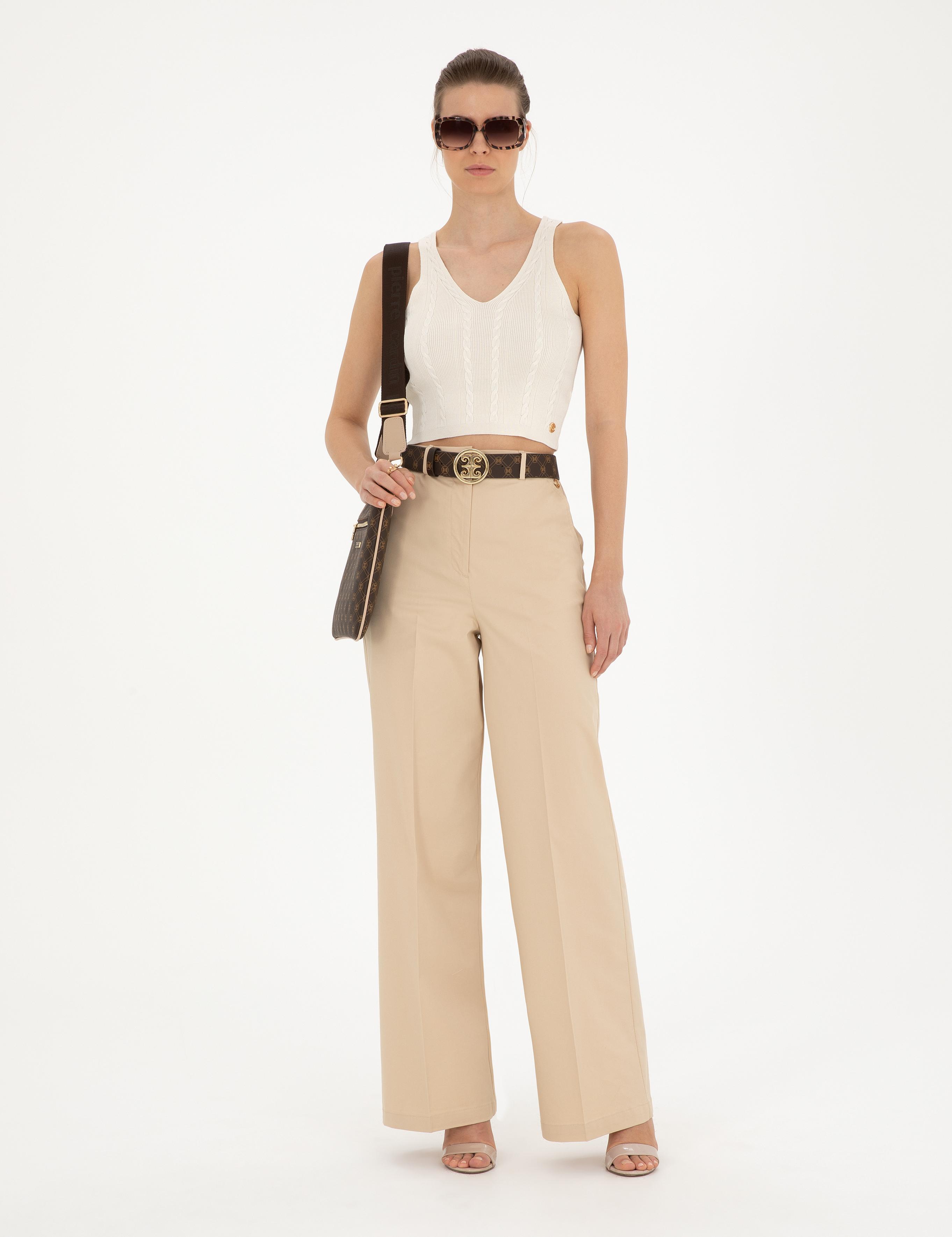 Beyaz Crop Top Triko Bluz