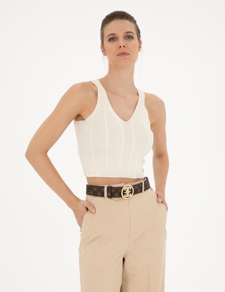 Beyaz Crop Top Triko Bluz - 50284237016