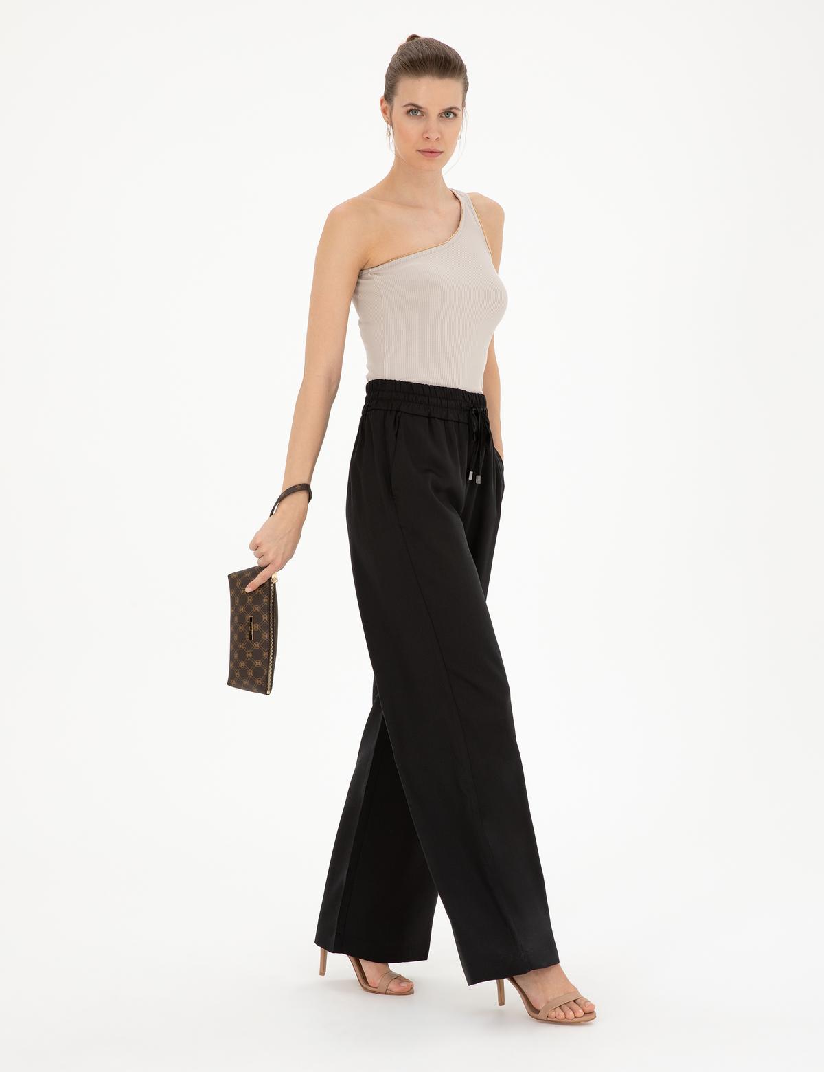 Siyah Yüksek Bel Wideleg Pantolon - 50284523002