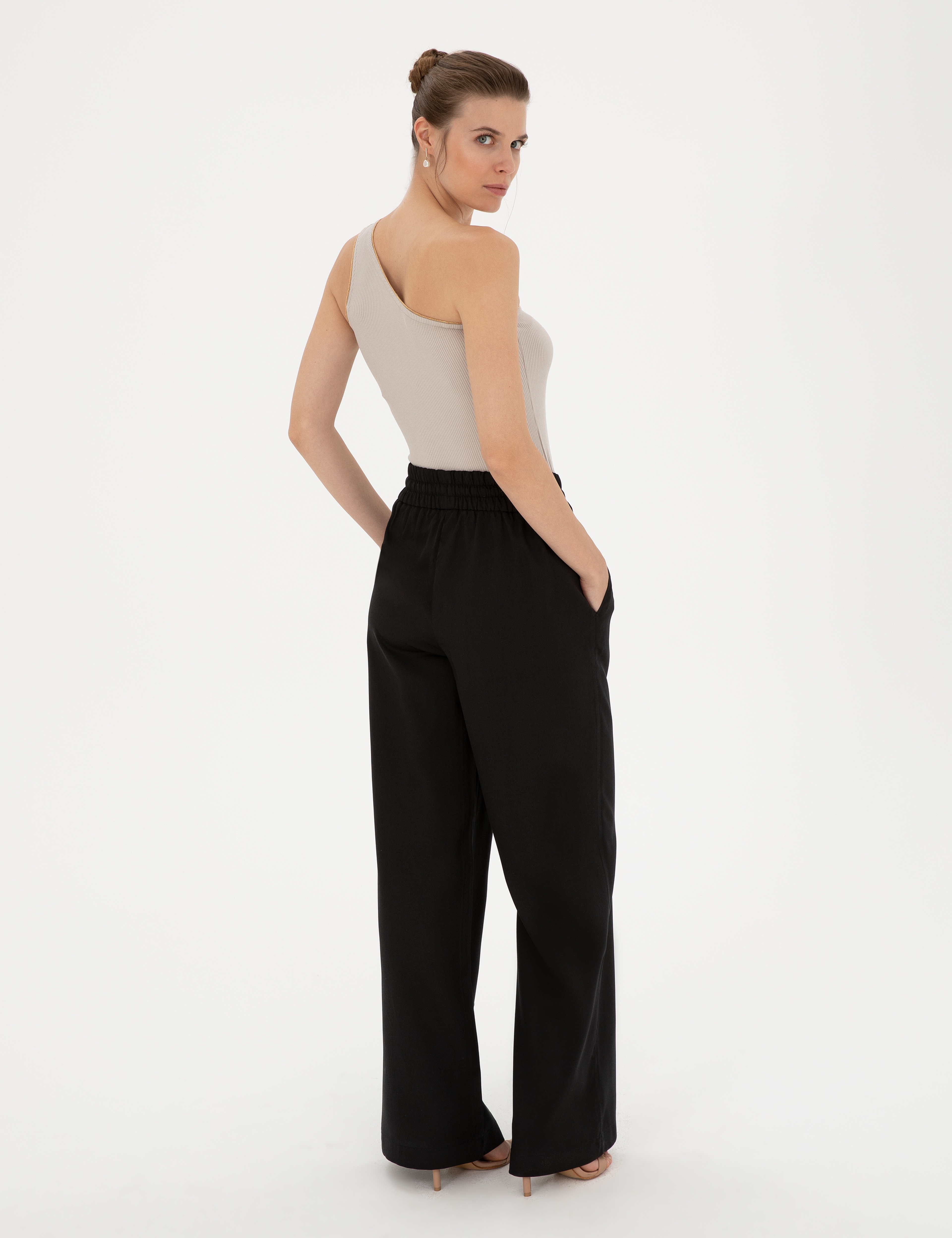 Siyah Yüksek Bel Wideleg Pantolon - Image 4